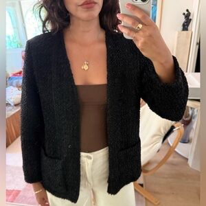 Vintage Chic Black Textured Boxy Blazer